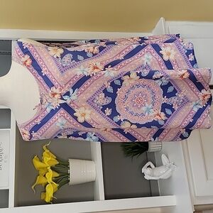 J Jill Sleeveless Top Purple Pink Hibiscus